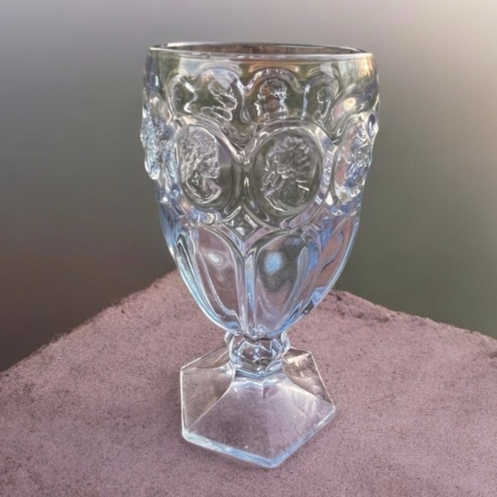 Vintage Fostoria Ice Blue Water Goblets with Cameo